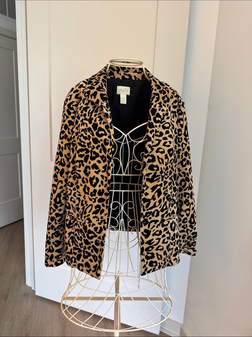 Chico's Leopard Print Open-Front Blazer in Tan and Black